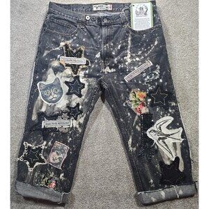 OOAK Magnolia Boho Reworked Levi Jeans Upcycle Indie Cat Boyfriend Adjusts 30-38
